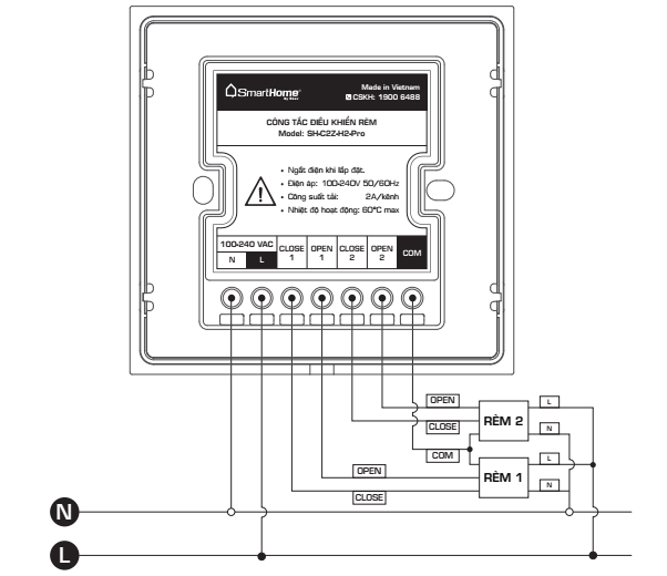 Sơ đồ nối dây rèm điều khiển kiểu tiếp điểm