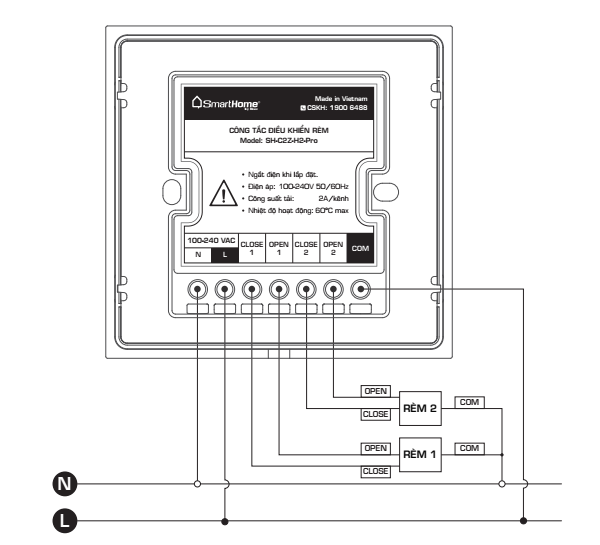 Sơ đồ nối dây rèm điều khiển kiểu điện áp 220V coogn tắc rèm